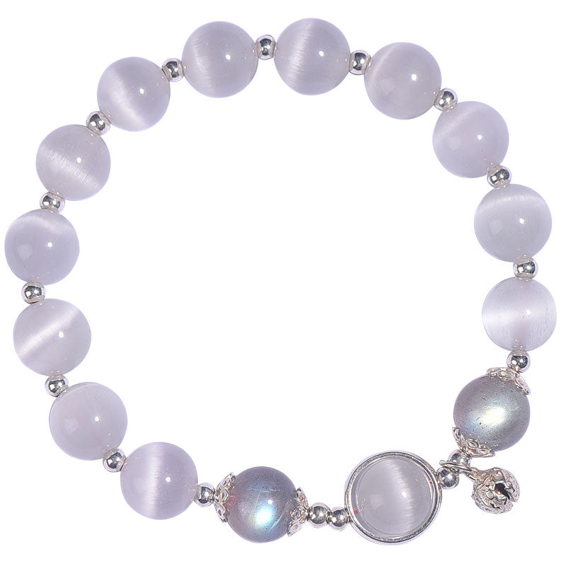 Fortune Jewel 925 Sterling Silver Cat Eye Moonstone Love Support Bracelet