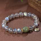 Fortune Jewel Chinese Zodiac Natal Buddha 925 Sterling Silver Natural Moonstone Hetian Jade Positive Bracelet