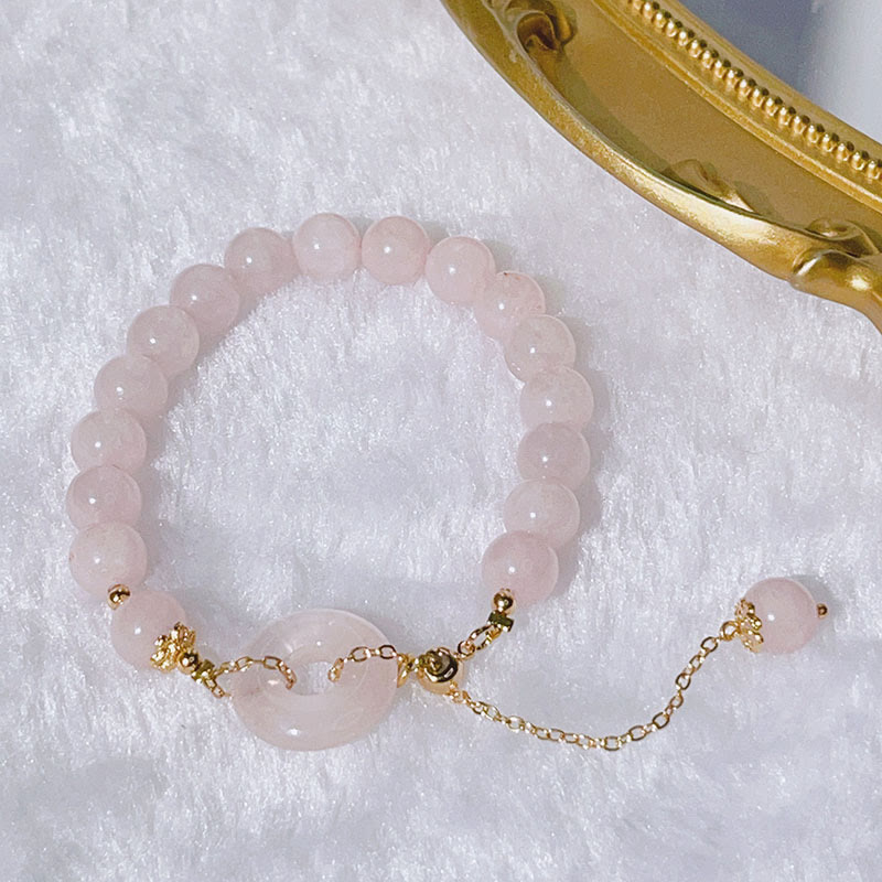 Fortune Jewel Natural Pink Crystal Peace Buckle Love Charm Bracelet