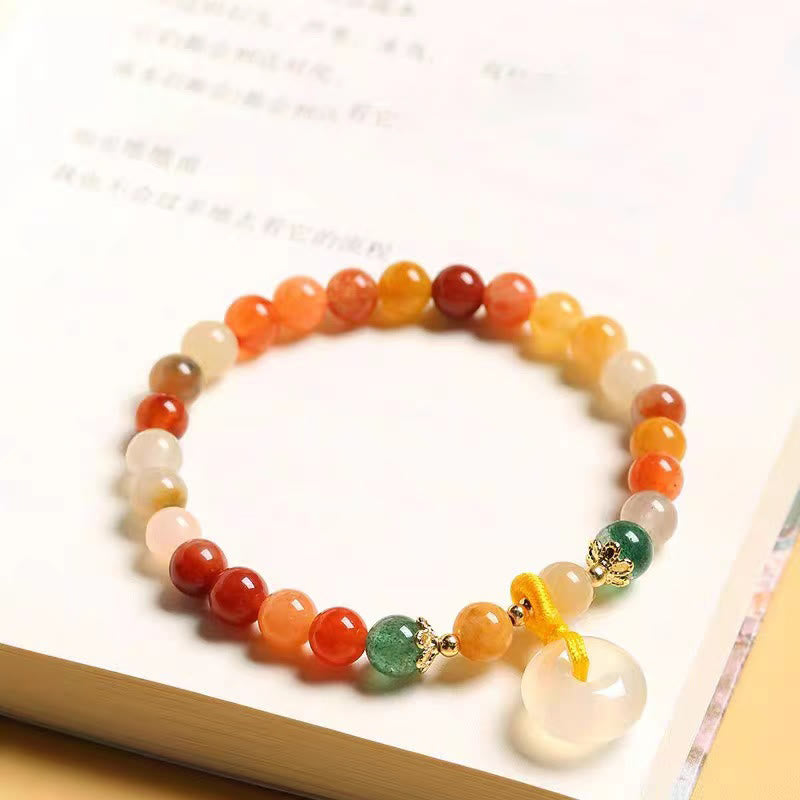 Fortune Jewel 14K Gold Plated Colorful Golden Silk Jade Peace Buckle Wealth Bracelet
