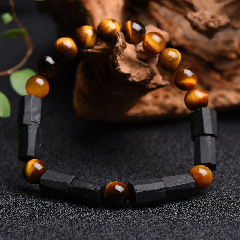 Fortune Jewel Natural Black Tourmaline Tiger Eye Positive Bracelet