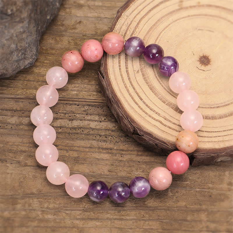 Fortune Jewel 108 Mala Beads Amethyst Rose Quartz Spiritual Healing Tassel Bracelet