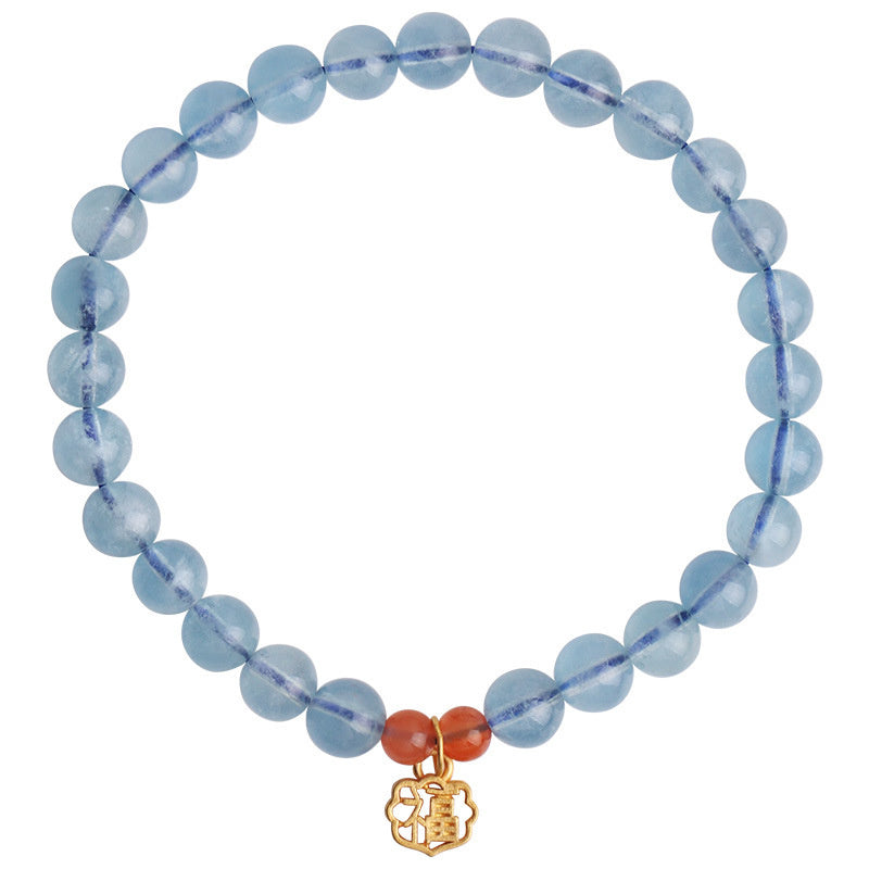 Fortune Jewel Natural Aquamarine Red Agate Healing Charm Bracelet