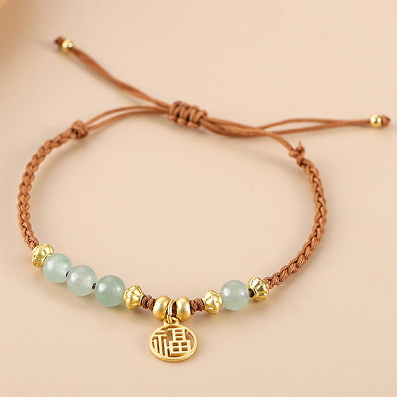 Fortune Jewel Jade Beads Fu Character Blessing Rope Bracelet