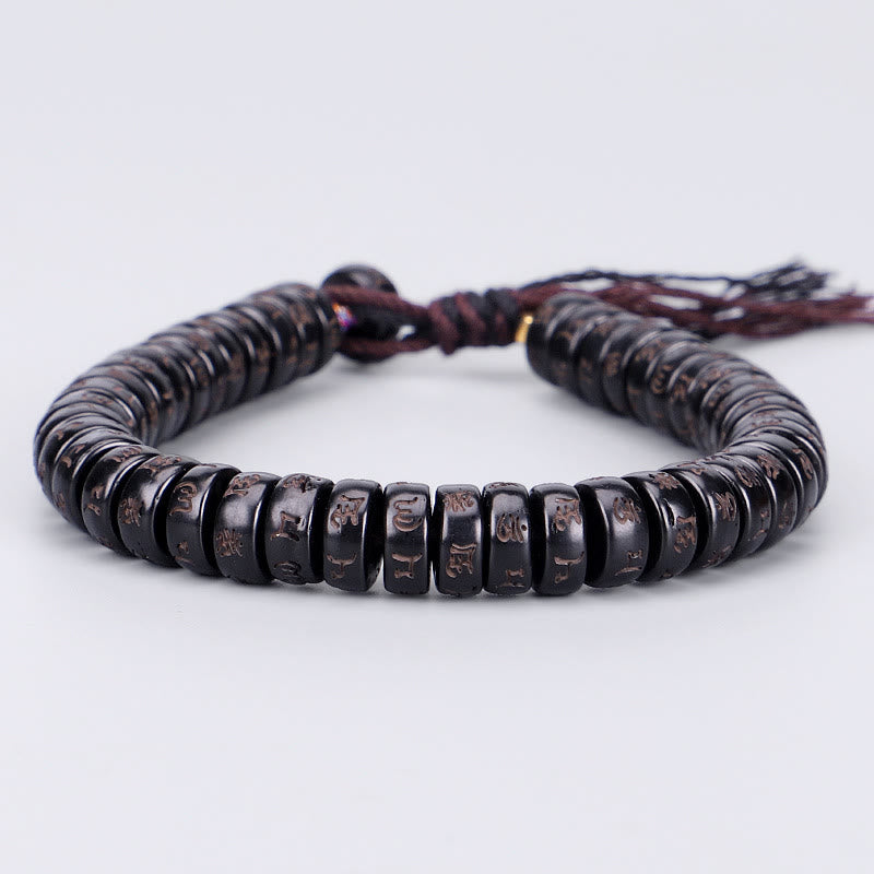 Fortune Jewel Tibetan Coconut Shell Beads Engraved Om Mani Padme Hum Mantra Positive String Bracelet