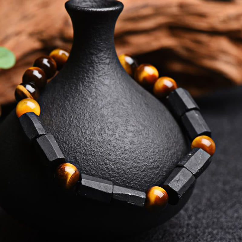 Fortune Jewel Natural Black Tourmaline Tiger Eye Positive Bracelet