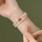 Fortune Jewel 925 Sterling Silver Natural White Agate Cinnabar Double Wrap Protection Bracelet