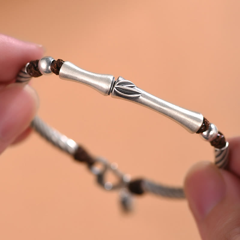 Fortune Jewel 999 Sterling Silver Bamboo Pattern Cicada Luck Wealth Bracelet