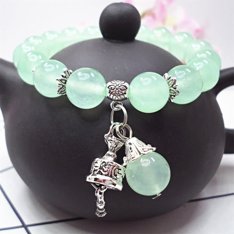 Fortune Jewel Vintage Crystal Chalcedony Stone Energy Beaded Bell Charm Bracelet