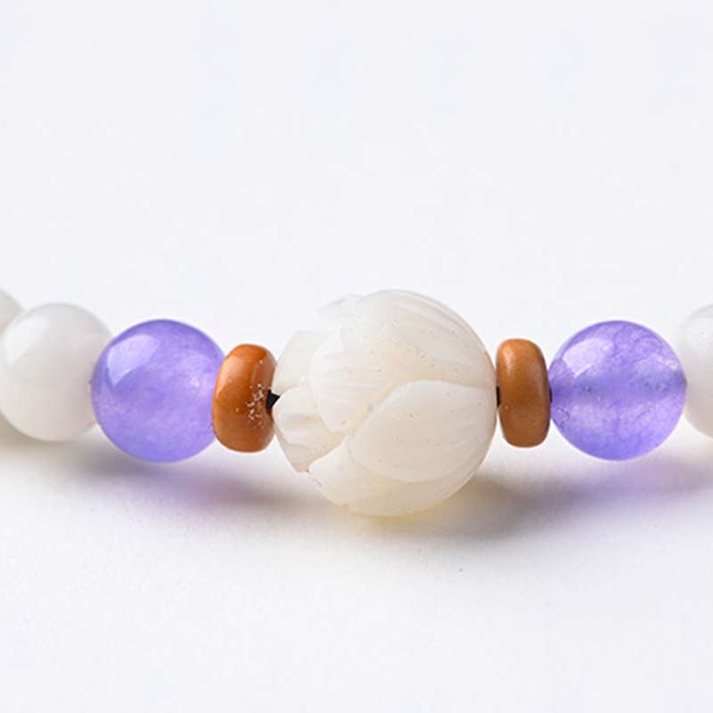 Fortune Jewel Tibetan White Jade Bodhi Lotus Blessing Bracelet Fortune Jewel