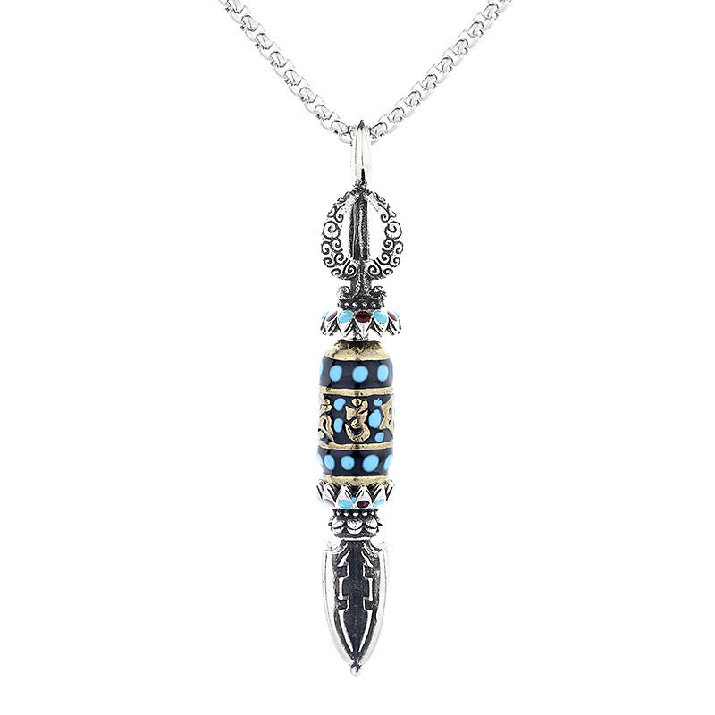 Fortune Jewel Tibetan Om Mani Padme Hum Protection Wealth Rotatable Necklace Pendant