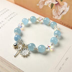 Fortune Jewel 925 Sterling Silver Natural Aquamarine Serenity Flower Love Key Charm Bracelet