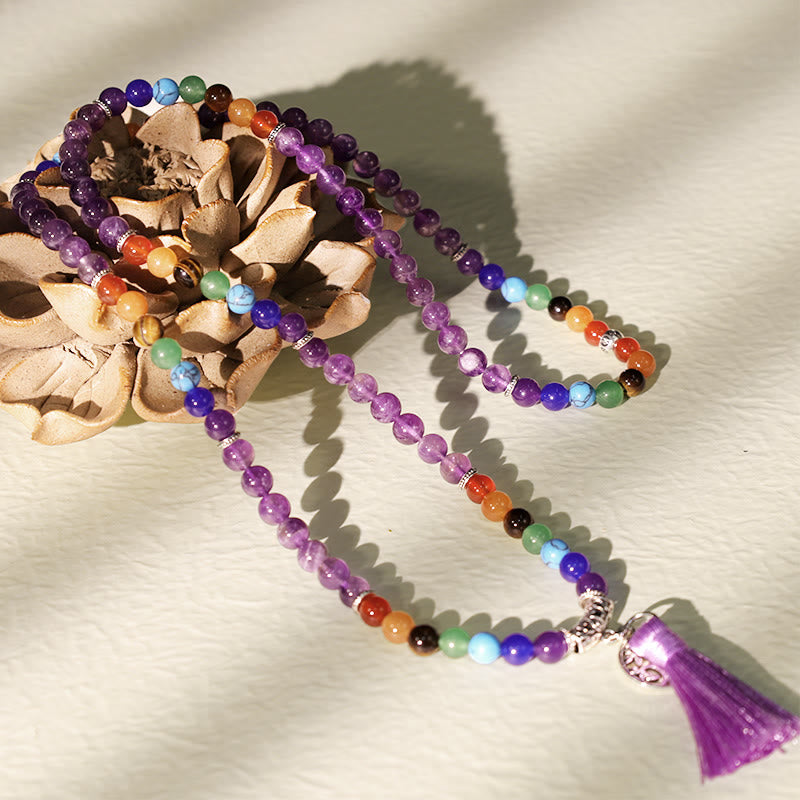Fortune Jewel Healing Crystal Mala Prayer Beads 108 Meditation Healing Multilayer Bracelet Necklace