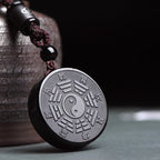 Fortune Jewel Black Obsidian Bagua Yin Yang Strength Necklace Pendant