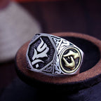 Fortune Jewel 925 Sterling Silver Sanskrit Design Carved Protection Adjustable Ring