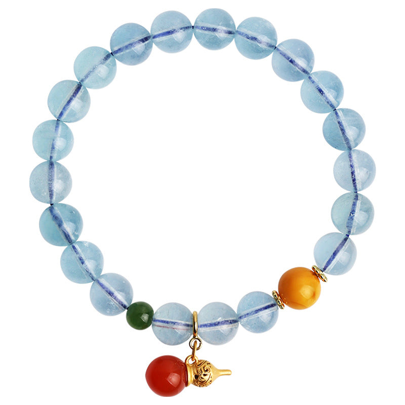 Fortune Jewel Aquamarine Red Agate Peace Gourd Charm Bracelet