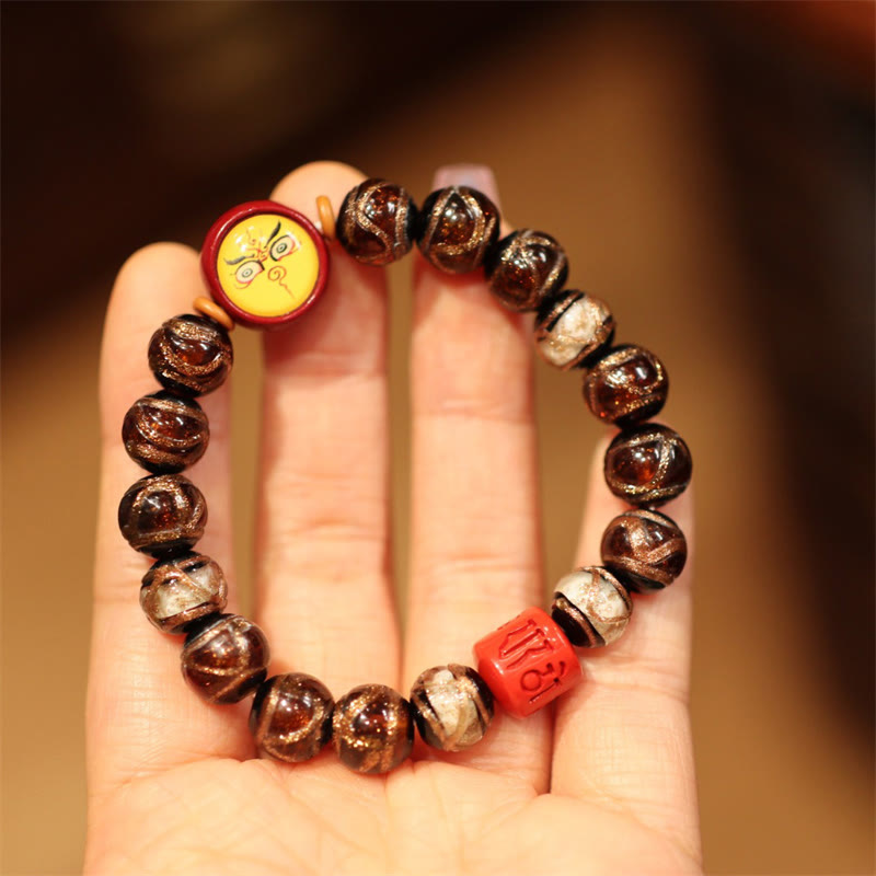 Fortune Jewel Tibetan Gold Swallowing Beast Family Five God Of Wealth Thangka Fortune Bead Bracelet