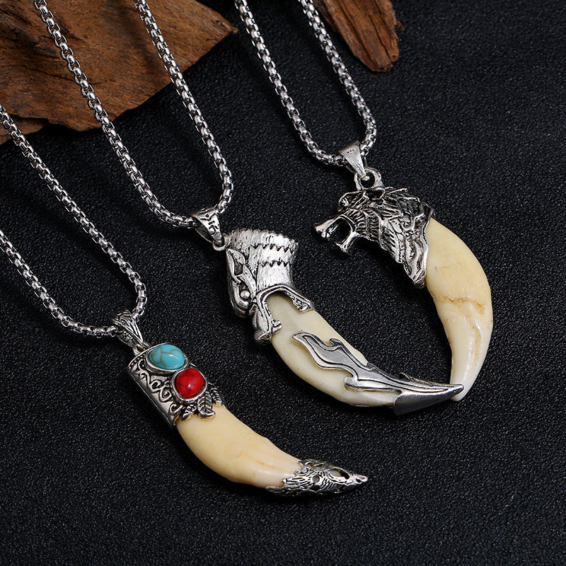 Fortune Jewel Imitation Wolf Tooth Titanium Steel Balance Necklace Pendant