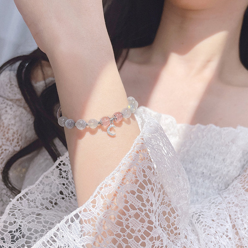 Fortune Jewel Strawberry Quartz Moonstone Luck Moon Charm Bracelet