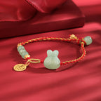 Fortune Jewel 925 Sterling Silver Year of the Rabbit Hetian Jade Happiness Luck Red String Bracelet