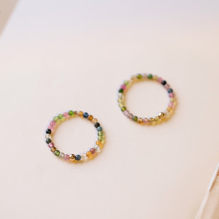 Buddha3bodhi Ultra-fine 2mm Raw Stone Rainbow Tourmaline Ring