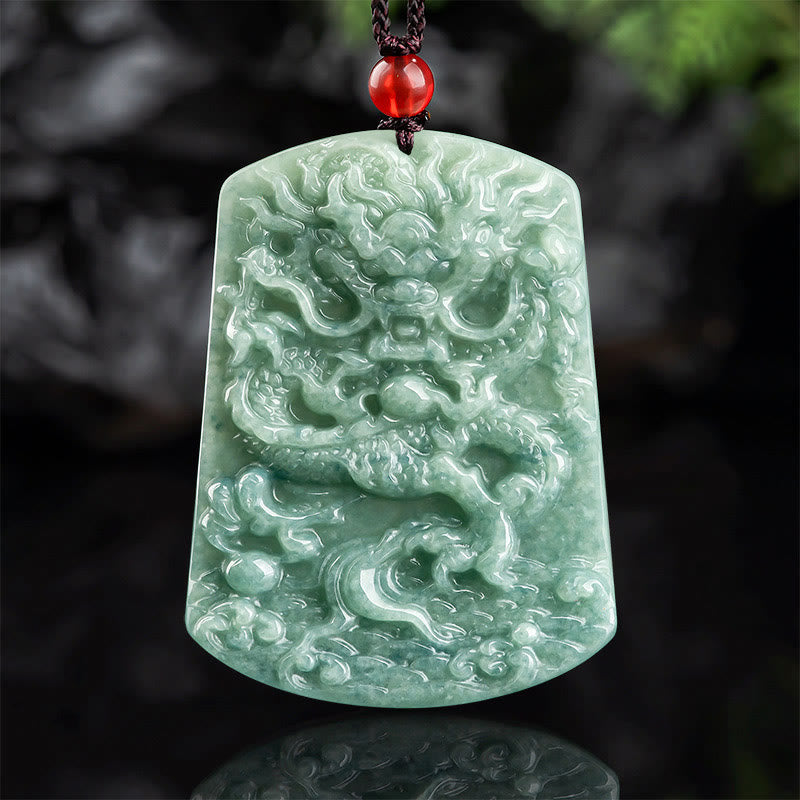 Buddha Stones Natural Jade Chinese Zodiac Dragon Sea Luck String Necklace Pendant Fortune Jewel