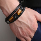 Fortune Jewel Tiger Eye Power Magnetic Buckle Multilayered Leather Bracelet