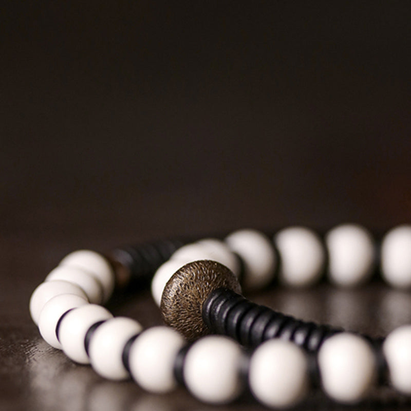 Fortune Jewel Bone Beads Ebony Wood Copper Strength Couple Bracelet