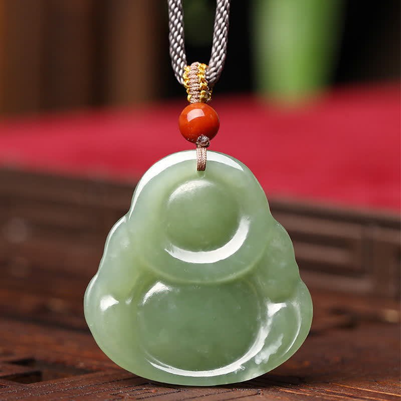 Fortune Jewel Laughing Buddha Hetian Jade Abundance Necklace String Pendant Fortune Jewel