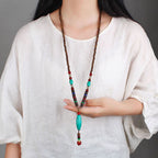 Fortune Jewel Wenge Wood Turquoise Stone Protection Calm Necklace Pendant