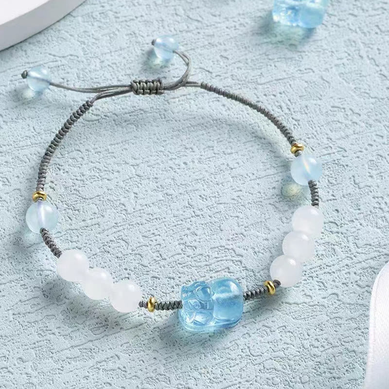 Fortune Jewel Natural Aquamarine PiXiu Hetian White Jade Healing Bracelet