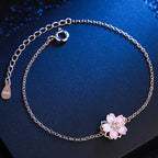 Fortune Jewel 925 Sterling Silver Cherry Blossom Blessing Chain Bracelet Rotatable Ring