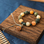Fortune Jewel Bodhi Seed Lotus Bead Engraved Moss Agate Peace Calm Bracelet