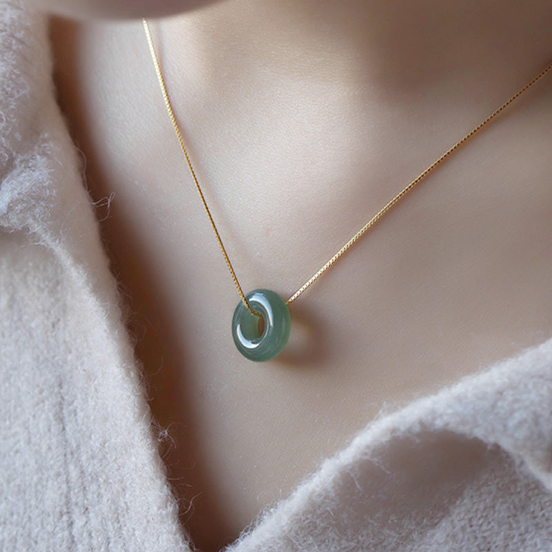 Fortune Jewel Natural Round Jade Peace Buckle Luck Abundance Necklace Pendant