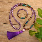 Fortune Jewel Tibetan Amethyst Purify Bracelet Mala Set