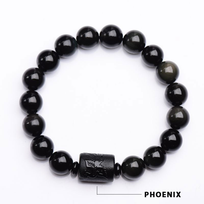 Fortune Jewel Soul Cleansing Black Obsidian Phoenix Dragon Bracelet