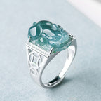 Fortune Jewel 925 Sterling Silver Fengshui Wealth Prosperity Jade PiXiu Luck Ring
