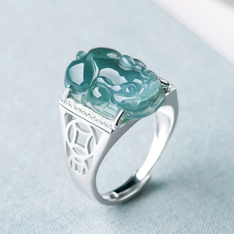 Fortune Jewel 925 Sterling Silver Fengshui Wealth Prosperity Jade PiXiu Luck Ring