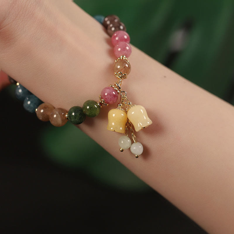 Fortune Jewel Natural Colorful Tourmaline Flower Bead Love Bracelet