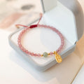 Fortune Jewel Natural Strawberry Quartz Garnet Jade Lucky Fortune Fu Character Healing Charm Bracelet