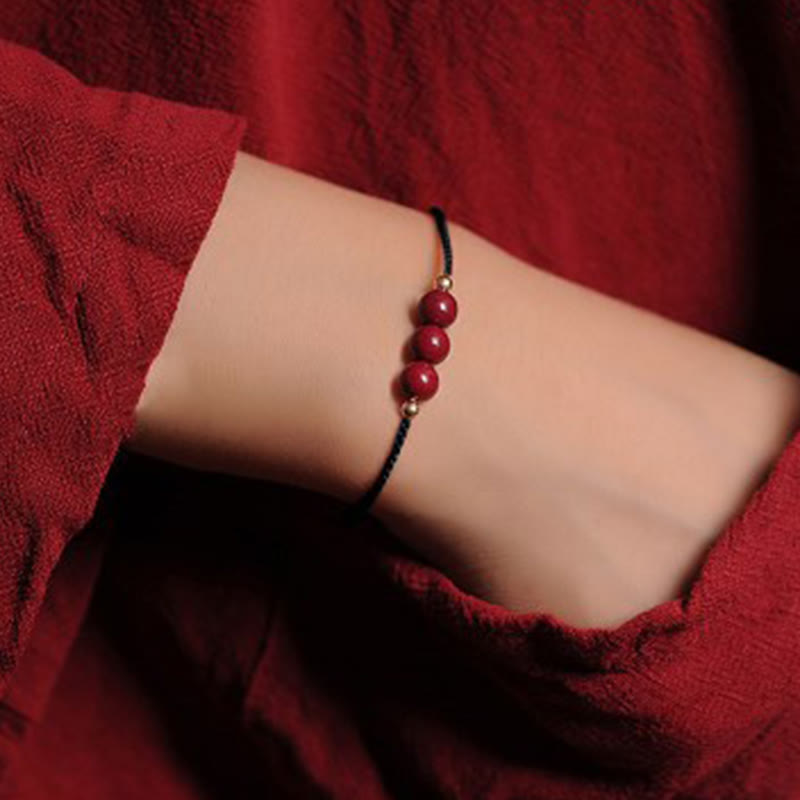 Fortune Jewel 14K Gold Plated Natural Cinnabar Blessing String Braided Bracelet