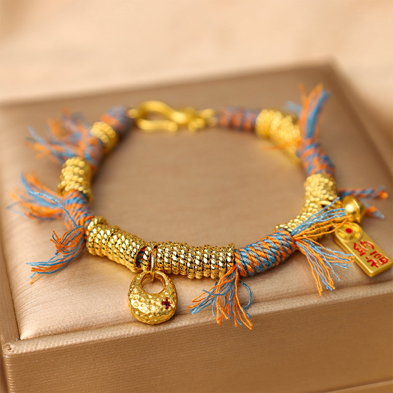 Fortune Jewel Handmade Tibetan Lucky Fortune Multicolored Rope Braid Bracelet