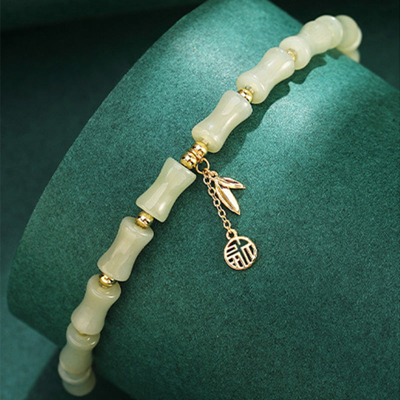 Fortune Jewel 925 Sterling Silver Hetian Jade Bamboo Fu Character Prosperity Necklace Pendant Bracelet