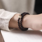 Fortune Jewel Small Leaf Red Sandalwood Lotus Bodhi Seed Carved Protection Double Wrap Bracelet