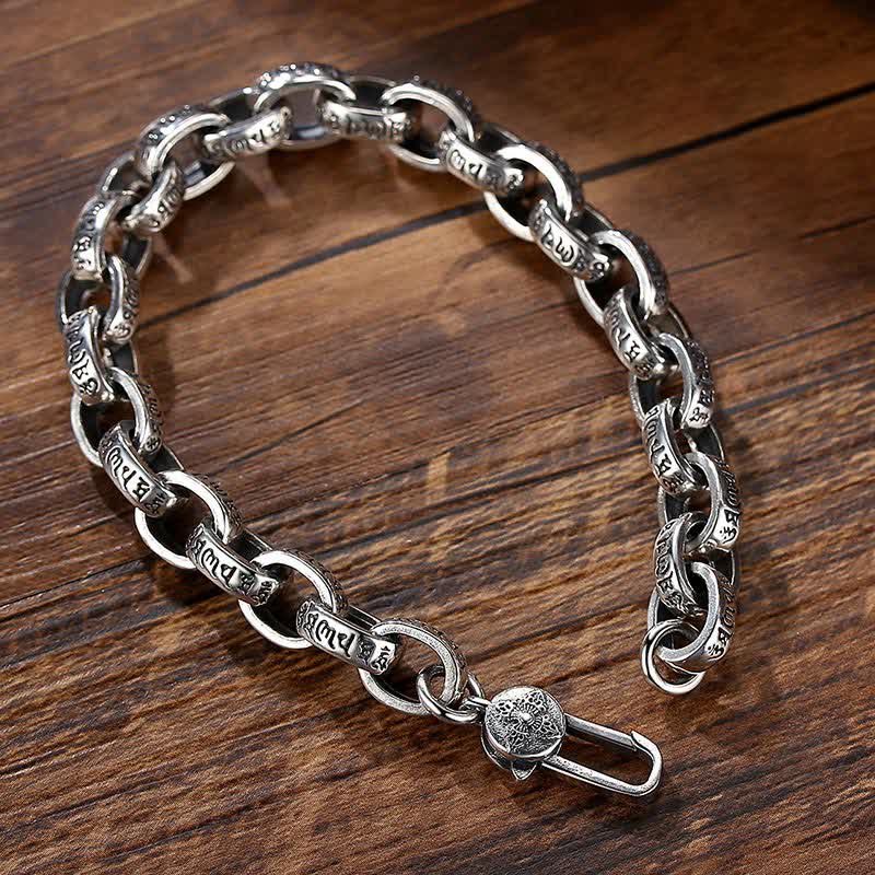 Fortune Jewel 925 Sterling Silver Om Mani Padme Hum Engraved Peace Bracelet Bangle