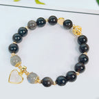Fortune Jewel Natural Silver Sheen Obsidian Love Heart Star Flower Protection Bracelet