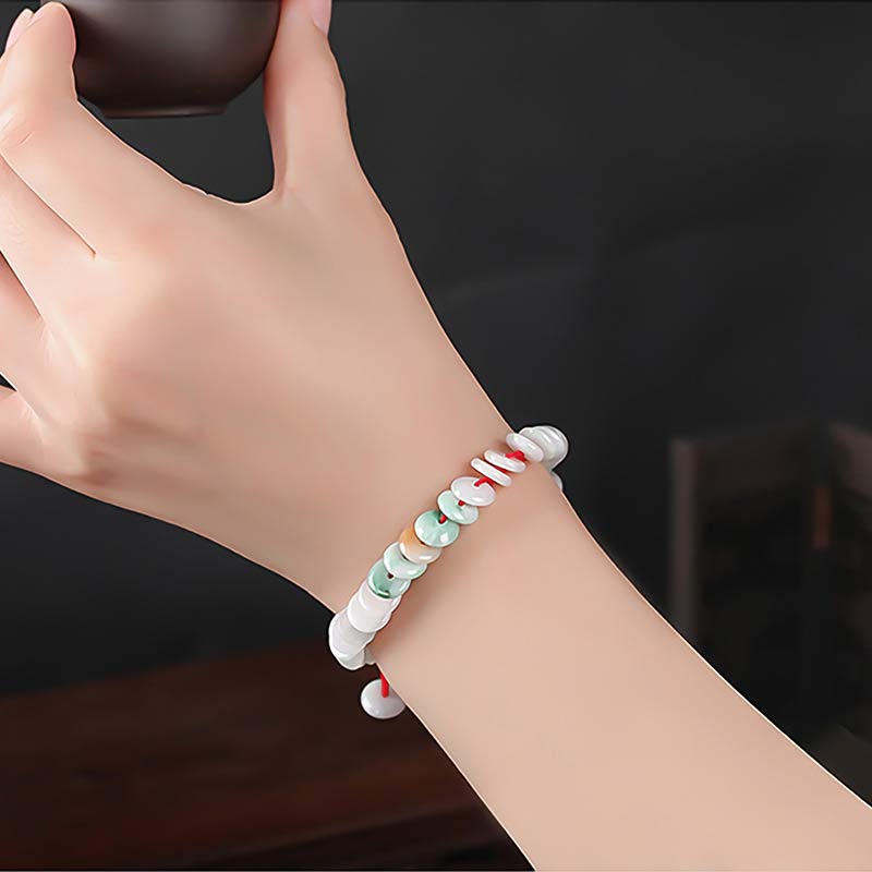 Fortune Jewel Round Jade Lucky Red String Weave Bracelet