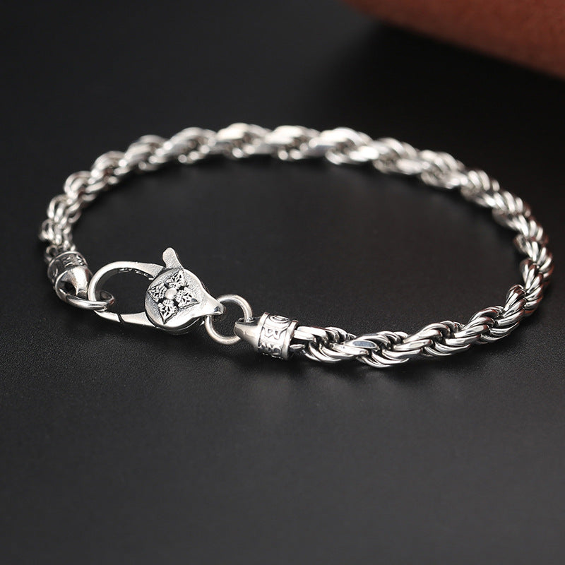 Fortune Jewel 925 Sterling Silver Tibet Om Mani Padme Hum Double Dorje Vajra Twisted Design Peace Love Bracelet