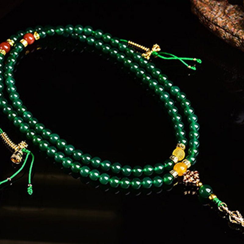 Fortune Jewel 108 Beads Natural Green Agate Success Bracelet Mala