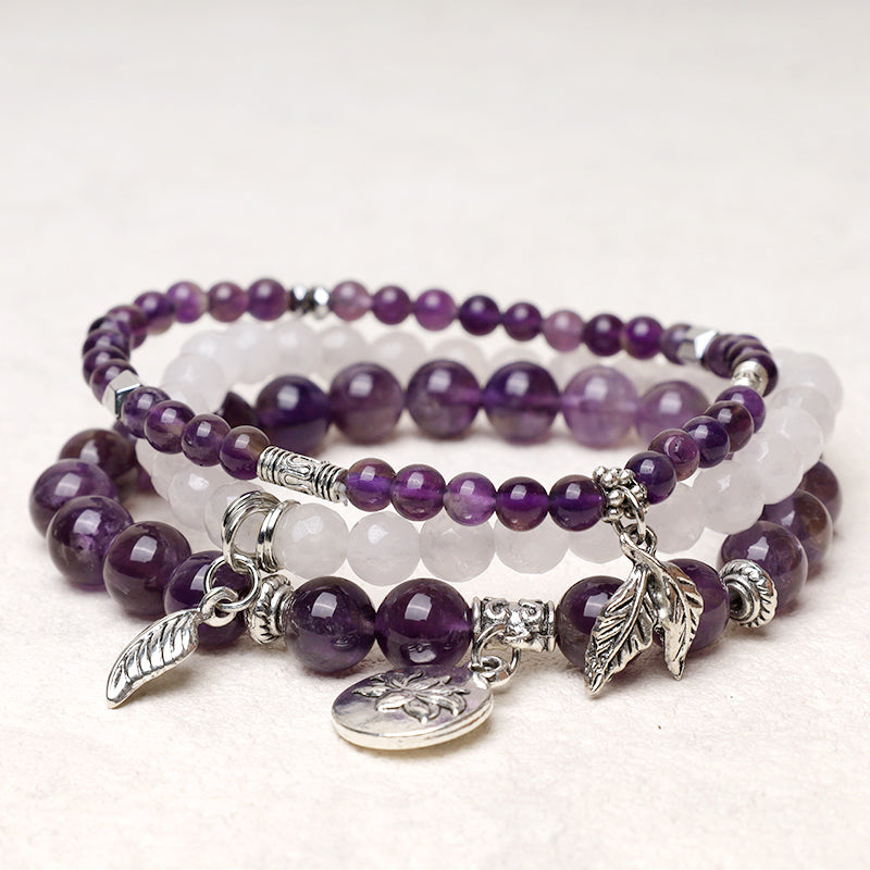 Fortune Jewel 3PCS Natural Quartz Crystal Beaded Healing Energy Lotus Bracelet